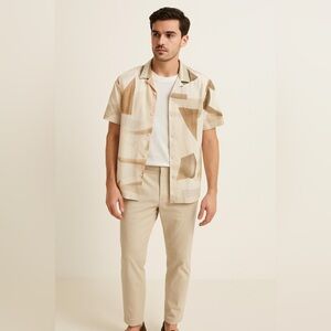 Zara Men's Beige and Tan Button Down Shirt